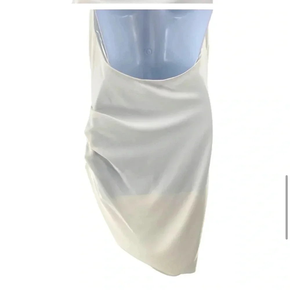 Amanda Uprichard | Maxwell Halterneck Asymmetrical Mini Dress in Ivory Size M - Picture 12 of 12